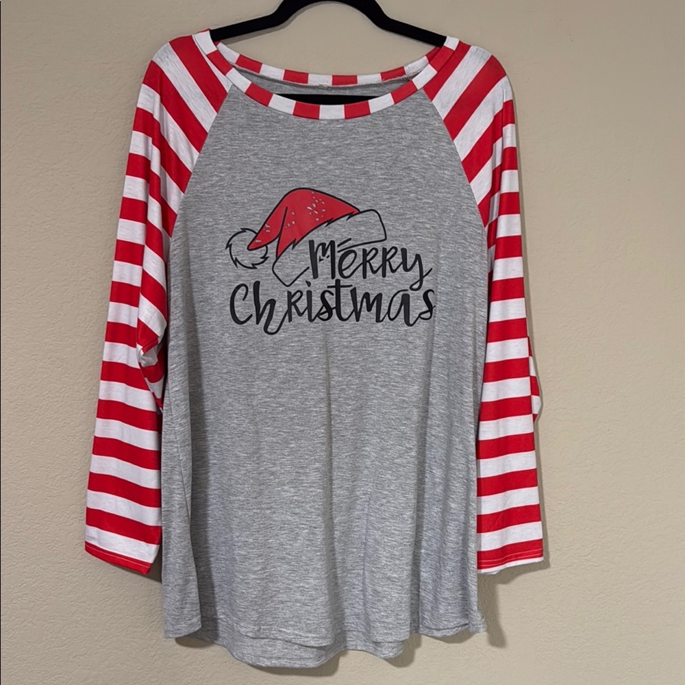 Merry Christmas Striped Raglan Tee